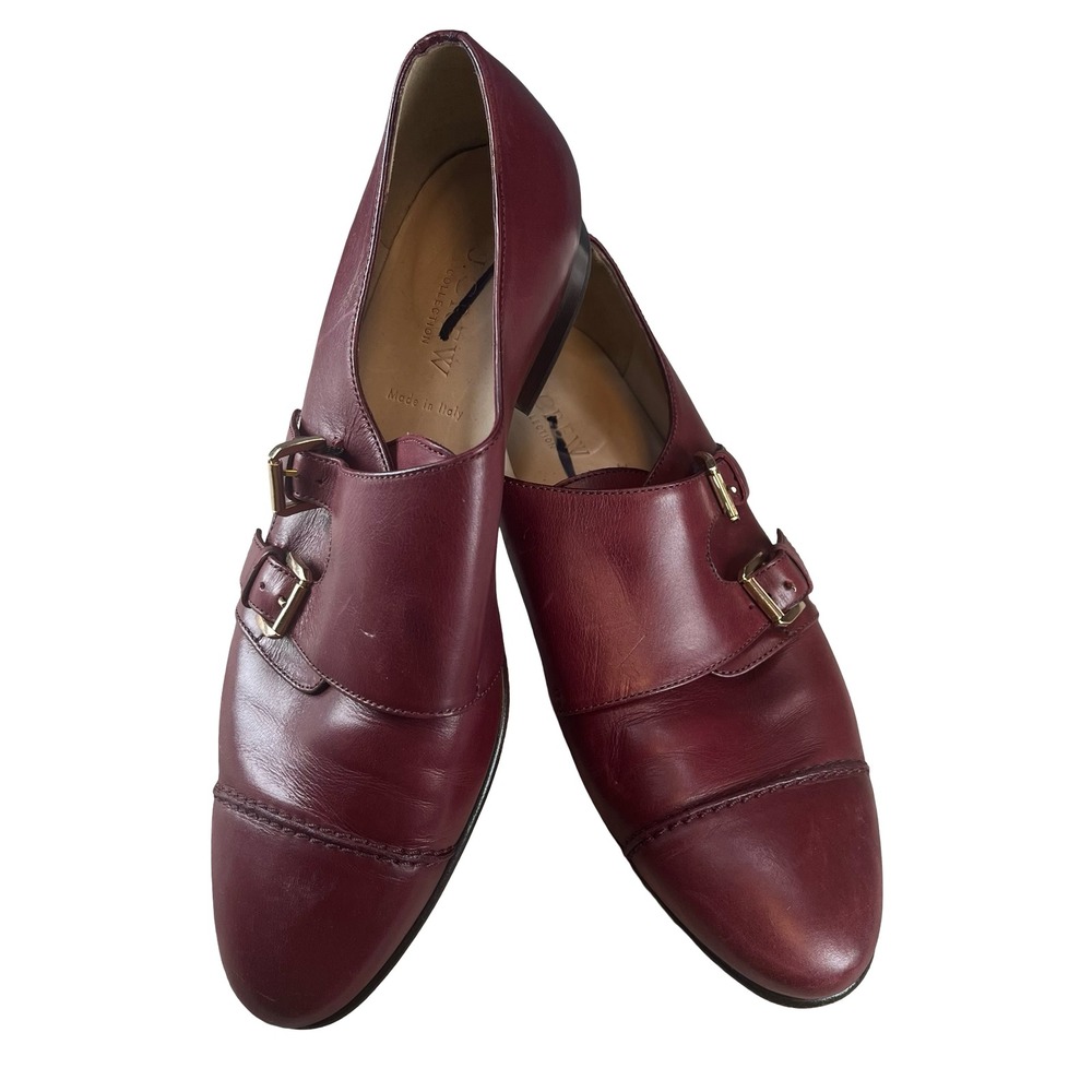 J.Crew Collection Womens Double Monk Strap Shoes Burgundy Leather Cap Toe 8